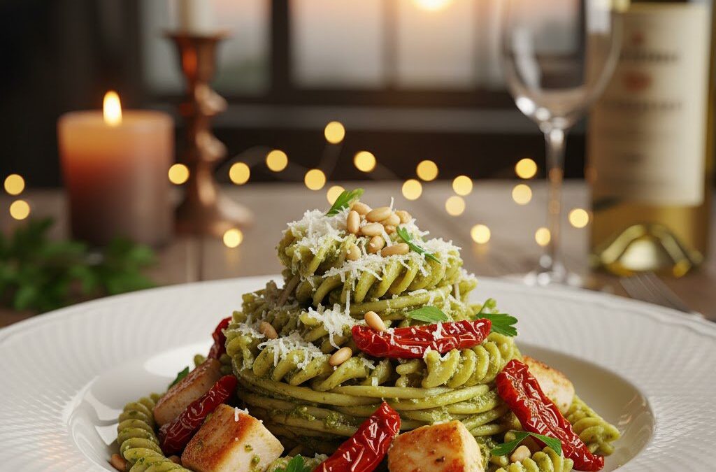 Pasta Pesto met Kip en Zongedroogde Tomaten